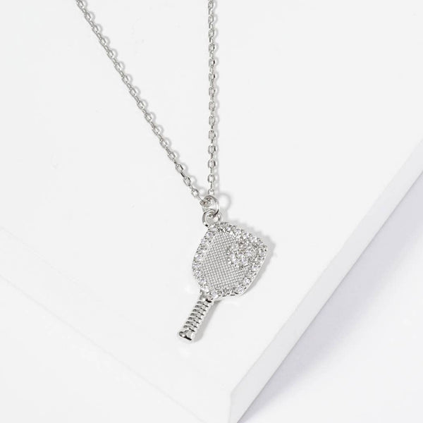Dinkin Mode On pickleball cubic zirconia dainty charm neckla