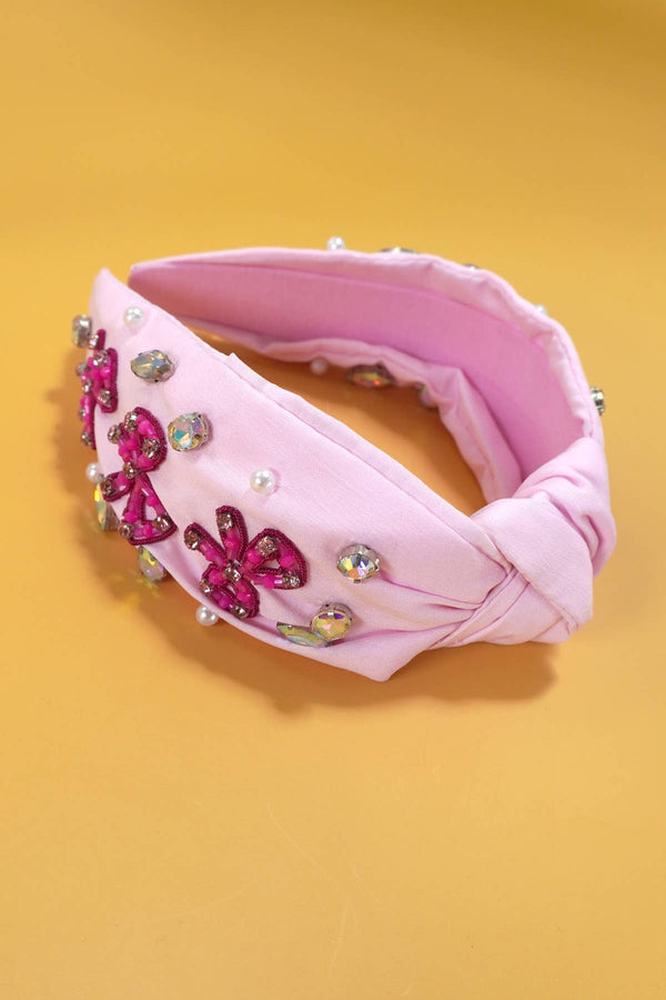 PINK BOW SEED BEAD HEADBAND