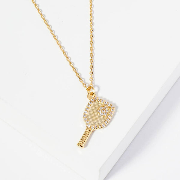 Dinkin Mode On pickleball cubic zirconia dainty charm neckla
