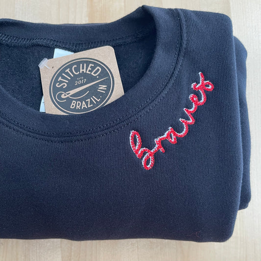 THS Braves Embroidered Neckline Crewneck Sweater