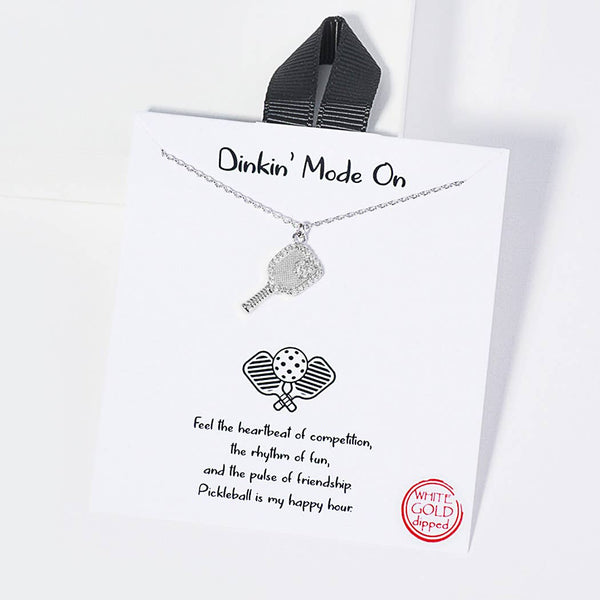 Dinkin Mode On pickleball cubic zirconia dainty charm neckla