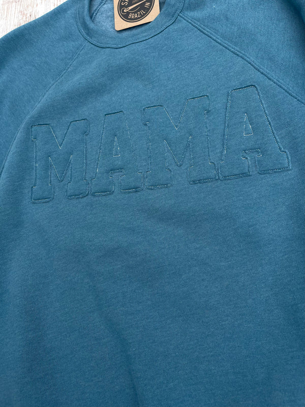 MAMA Embroidered Crewneck Sweater - Heather Teal