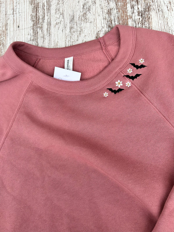 Floral Bats Embroidered Neckline Sweater