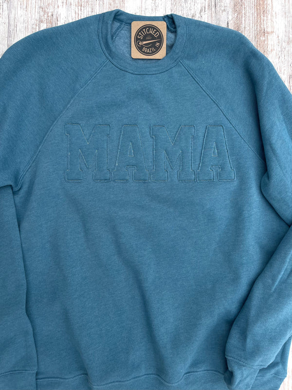 MAMA Embroidered Crewneck Sweater - Heather Teal