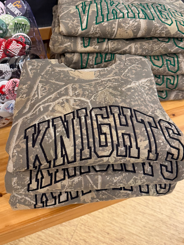 NHS Knights Embroidered Camo Crewneck