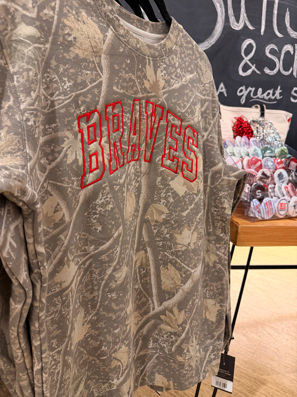 THS Braves Embroidered Camo Crewneck