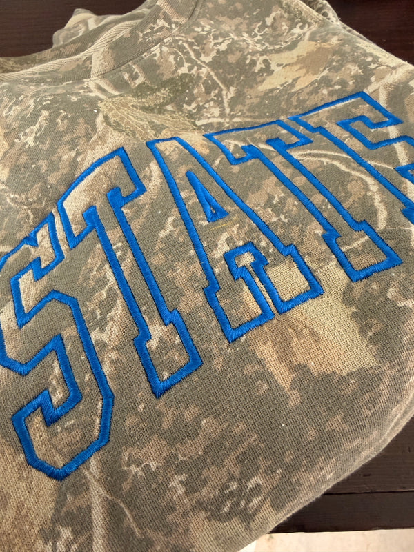 State Embroidered Camo Crewneck