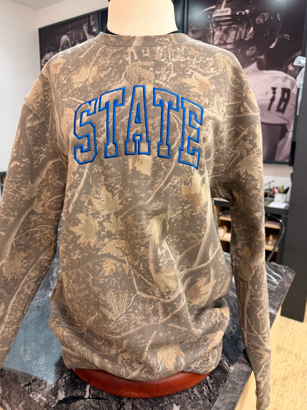 State Embroidered Camo Crewneck