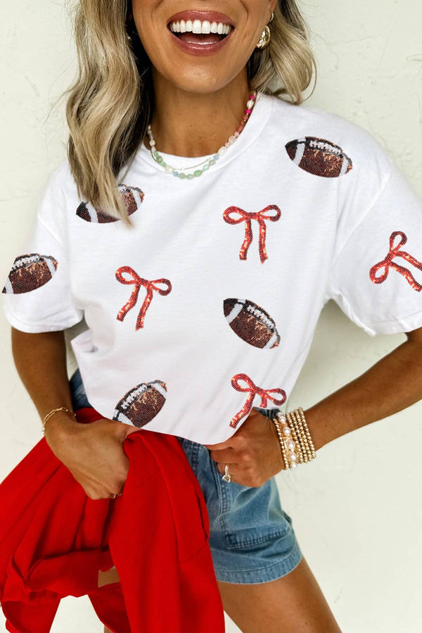 Sequins Game Day Round Neck Short Sleeve T-Shirts